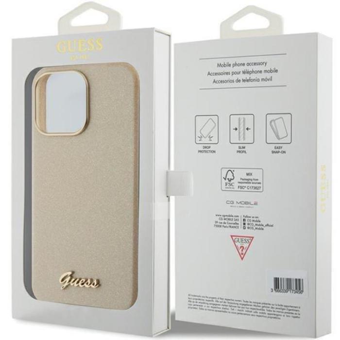Guess - Guess iPhone 15 Pro Max Mobilskal Glitter Glossy Script - Guld