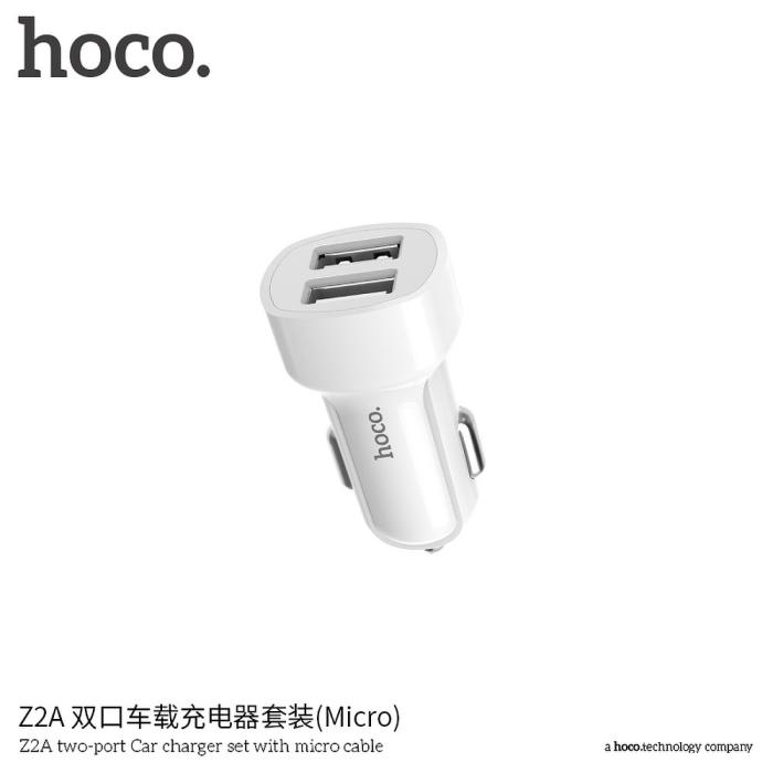 UTGATT1 - HOCO Billaddare double USB port 2,4A med Micro Kabel Z2A Vit