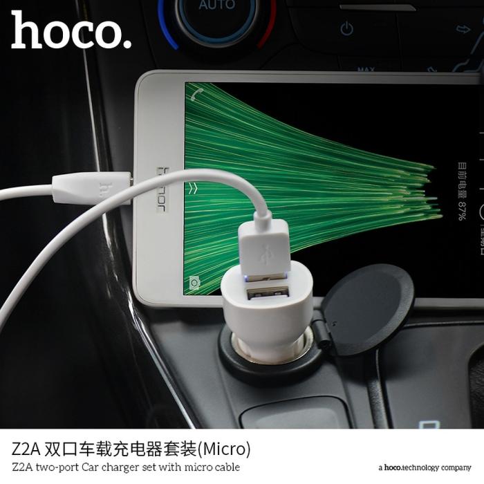 UTGATT1 - HOCO Billaddare double USB port 2,4A med Micro Kabel Z2A Vit