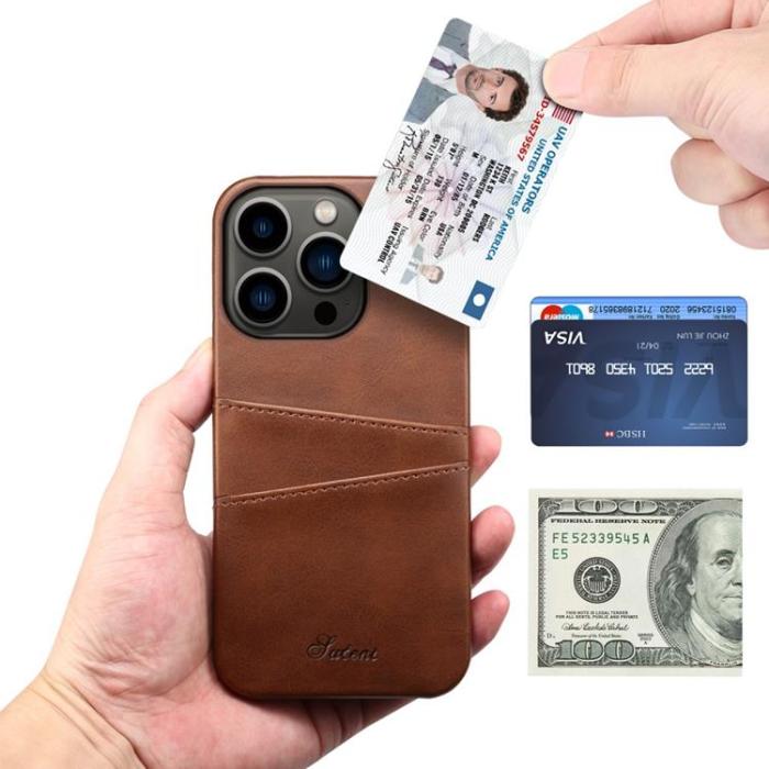 SUTENI - SUTENI iPhone 14 Pro Max Skal Korthållare - Brun