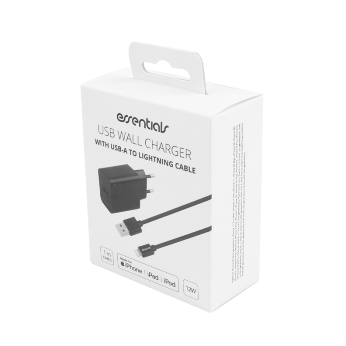 UTGATT1 - Essentials MFi Väggladdare 12W Lightning USB-A Kabel 1m - Svart