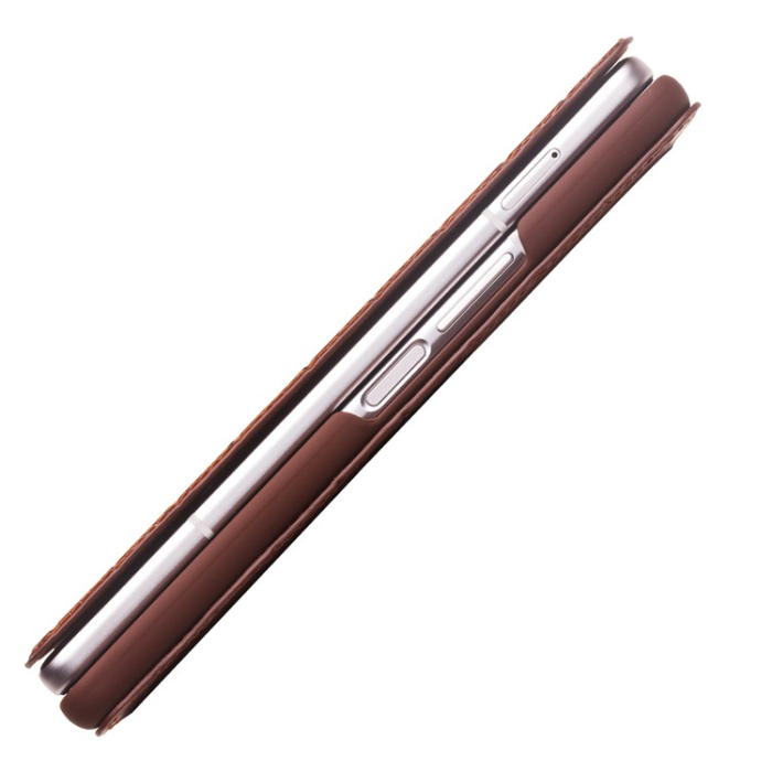 QIALINO - QIALINO Galaxy Z Fold 3 Fodral Äkta Läder Cowhide Crocodile - Brun