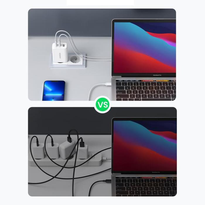 Ugreen - Ugreen Fast Väggladdare 65W USB Till 2x USB-C - Vit