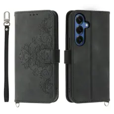 OEM - Samsung Galaxy S26 Pl&aring;nboksfodral Blomm&ouml;nster Konstl&auml;der - Svart