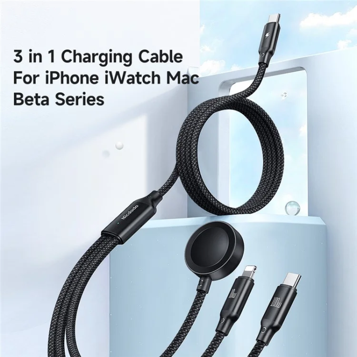 MCDODO - MCDODO 3in1 USB-C/USB-C/Lightning Kabel 1.2M Trådlös Laddare