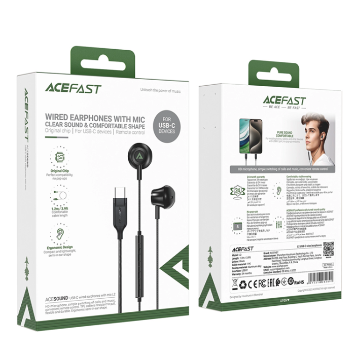 Acefast - Acefast L2 In-Ear Hörlurar USB-C, mikrofon och fjärrkontroll 1,2 m
