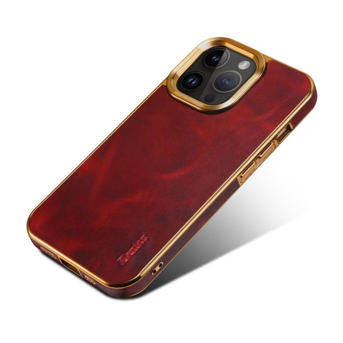 DENIOR - DENIOR Mobilskal till iPhone 15 Pro Äkta Läder + PC + TPU Röd