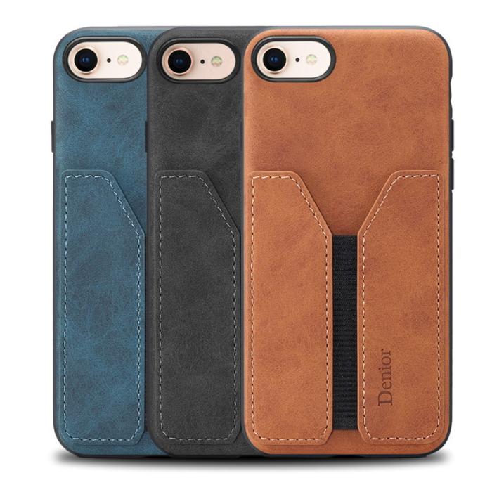 DENIOR - DENIOR Mobilskal till iPhone 16e Elastisk Kortficka PU Läder + TPU + PC - Brun