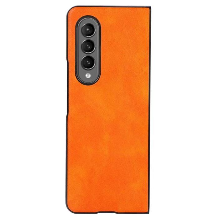 OEM - Galaxy Z Fold 4 Skal Läder Litchi - Orange