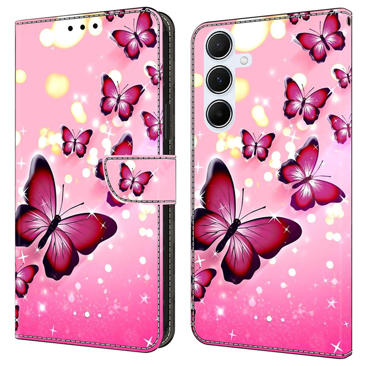 Galaxy A17 5G Konstläder Plånboksfodral Pattern Printing - Rosa Butterfly | 2353 | AlltMobil