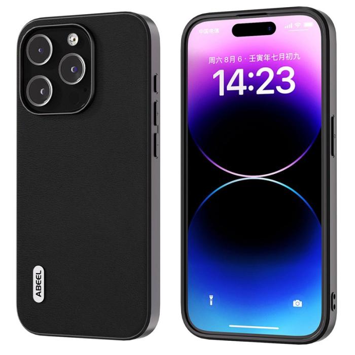 ABEEL - ABEEL Mobilskal till iPhone 14 Pro Max Shockproof PU Läder Svart