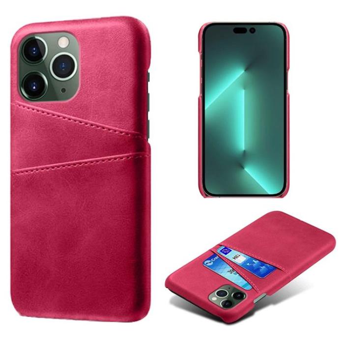 OEM - iPhone 14 Pro Skal Korthållare PU Läder - Magenta