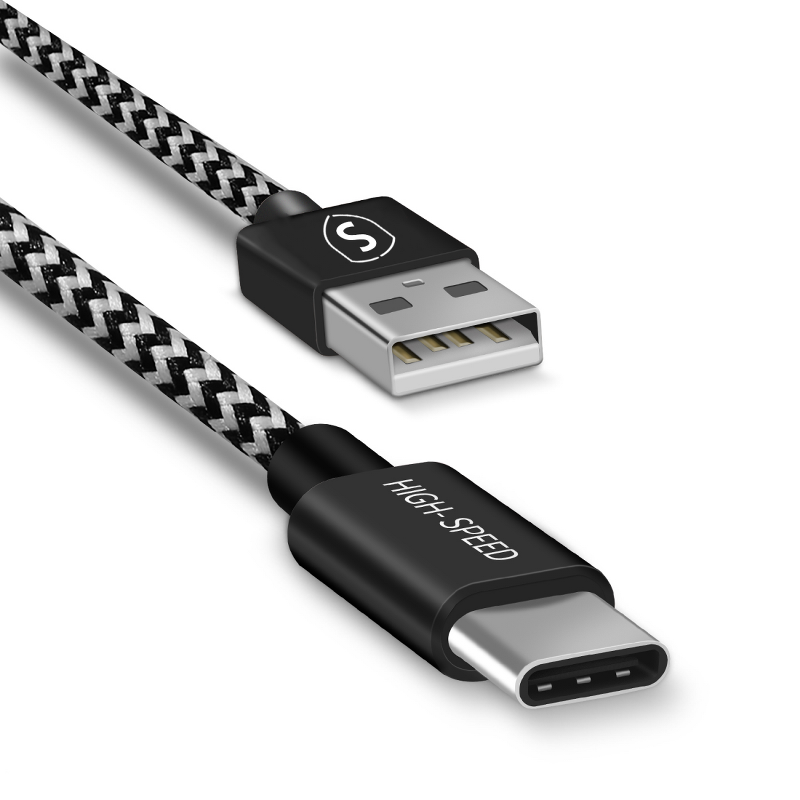 SiGN Skin USB-C till USB-A kabel 2.1A 3m - Svart/Vit | 3541 | AlltMobil