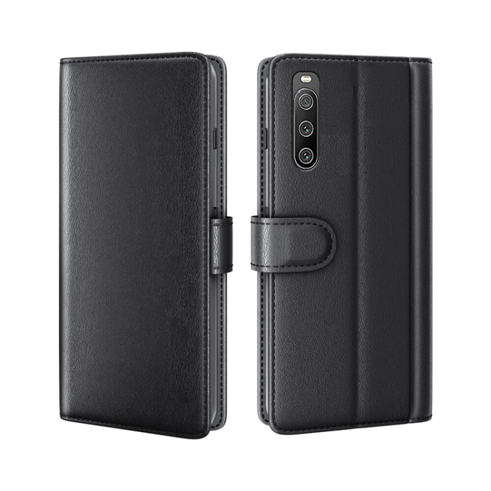 A-One Brand - Sony Xperia 10 IV Plånboksfodral Äkta Läder - Svart