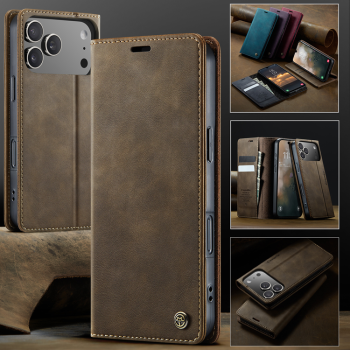 Caseme - Caseme iPhone 17 Pro Plånboksfodral RFID Blocking 033 - Kaffe