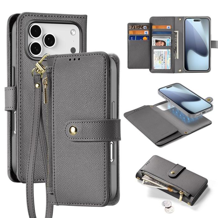 Dux Ducis - DUX DUCIS Lawa Series iPhone 17 Pro Plånboksfodral Äkta läder - Grå