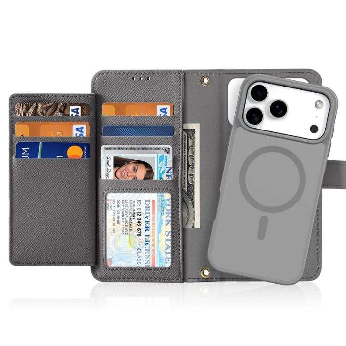 Dux Ducis - DUX DUCIS Lawa Series iPhone 17 Pro Plånboksfodral Äkta läder - Grå