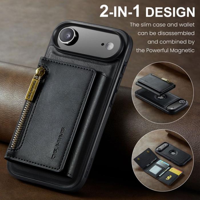 DG.MING - DG.MING M5 Series iPhone Air Plånboksfodral Avtagbart Konstläder Svart