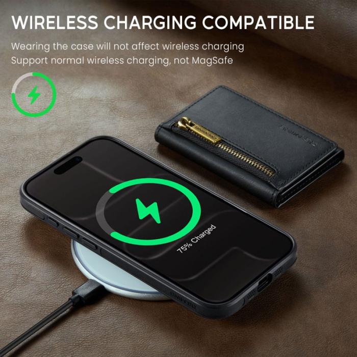 DG.MING - DG.MING M5 Series iPhone Air Plånboksfodral Avtagbart Konstläder Svart