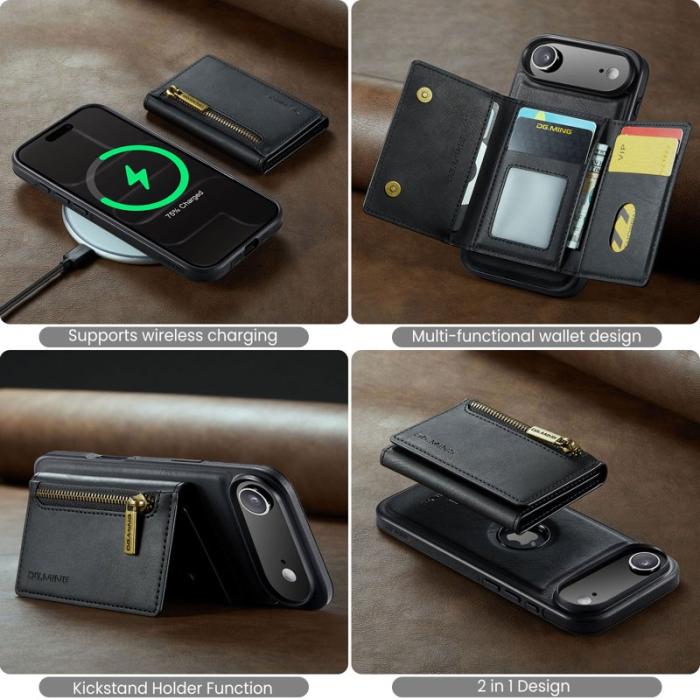 DG.MING - DG.MING M5 Series iPhone Air Plånboksfodral Avtagbart Konstläder Svart