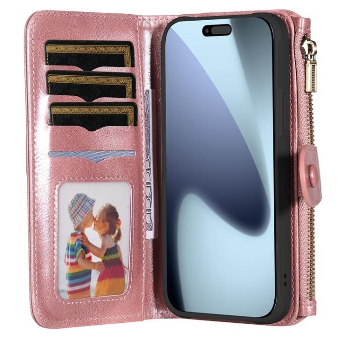 A-One Brand - iPhone 17 Pro Plånboksfodral Detachable korthållare - Roséguld