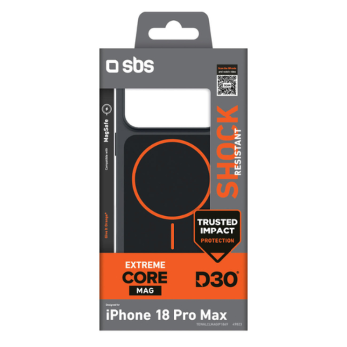 AmazingThing - SBS Mobilskal För iPhone 18 Pro/17 Pro Magsafe D30 - Svart/Orange
