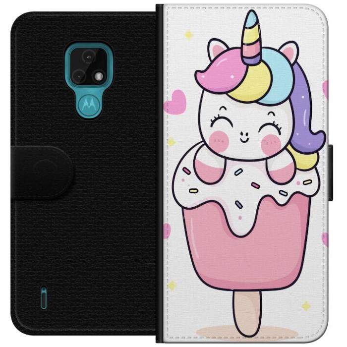 iSecrets - Plånboksfodral till Motorola Moto E7 med Glad enhörning