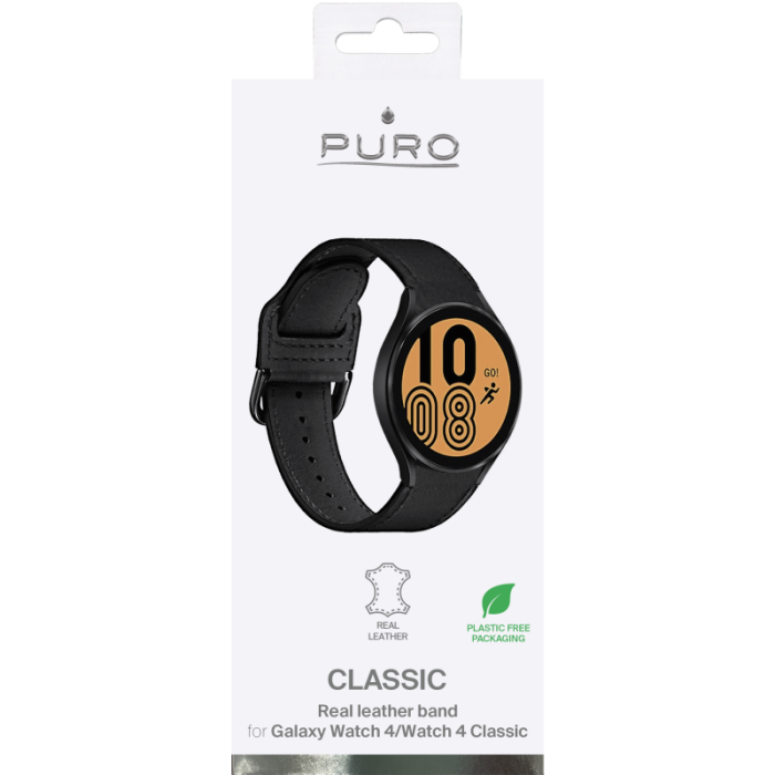 UTGATT1 - Puro Classic Läder Band Galaxy Watch 4/4 Classic - Svart
