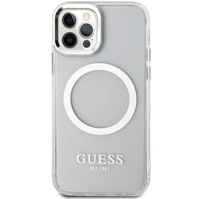 Guess - Guess iPhone 12 Pro/12 Mobilskal Magsafe Metall Outline - Silver
