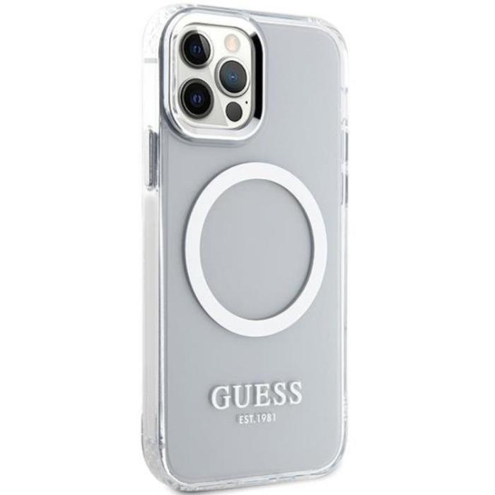 Guess - Guess iPhone 12 Pro/12 Mobilskal Magsafe Metall Outline - Silver