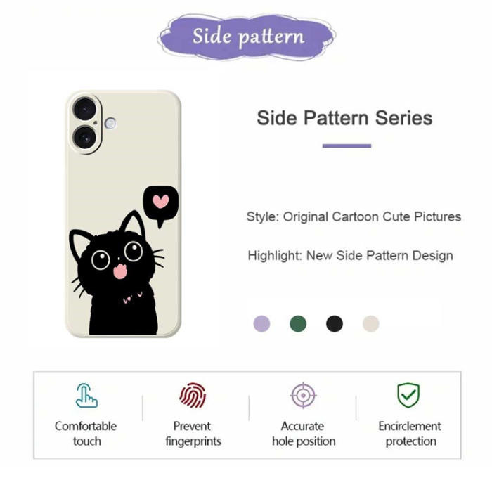 A-One Brand - iPhone 17 Mobilskal Love Black Cat Pattern - Beige
