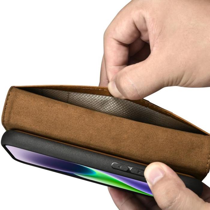 ICARER - iCarer iPhone 14 Plånboksfodral 2in1 Äkta Läder Anti-RFID - Brun