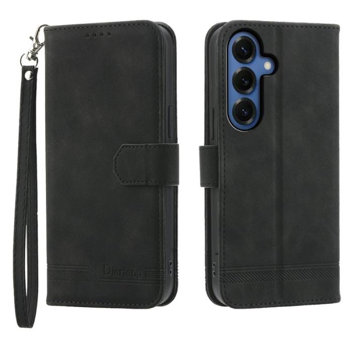 DIERFENG - DIERFENG Samsung Galaxy S26 Fodral Läder Med Handledsrem - Svart