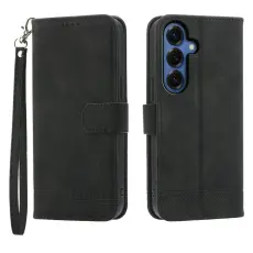 DIERFENG - DIERFENG Samsung Galaxy S26 Fodral L&auml;der Med Handledsrem - Svart
