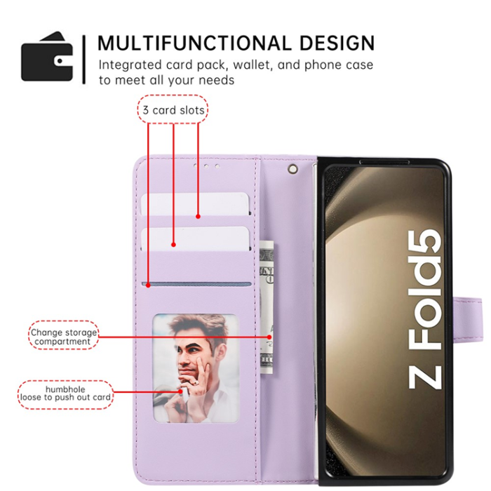 A-One Brand - Galaxy Z Fold7 Plånboksfodral 3D Rhombus Grid Imprinted - Lila
