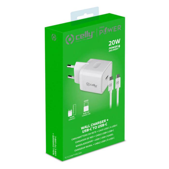 Celly - Celly USB-laddare USB-C PD 20W + USB-C kabel