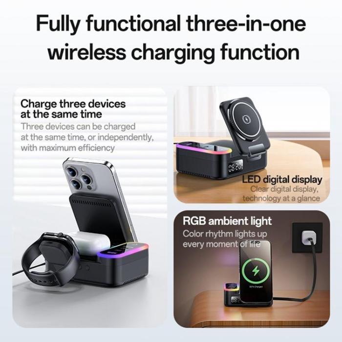 Yesido - YESIDO Magnetisk Trådlös Laddare 65W för Mobil/Watch/Earbuds med Digital klocka