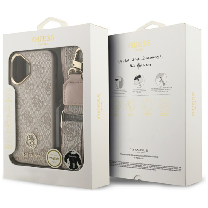 Guess - Guess iPhone 17 Mobilskal Magsafe Strass Logo Crossbody - Rosa