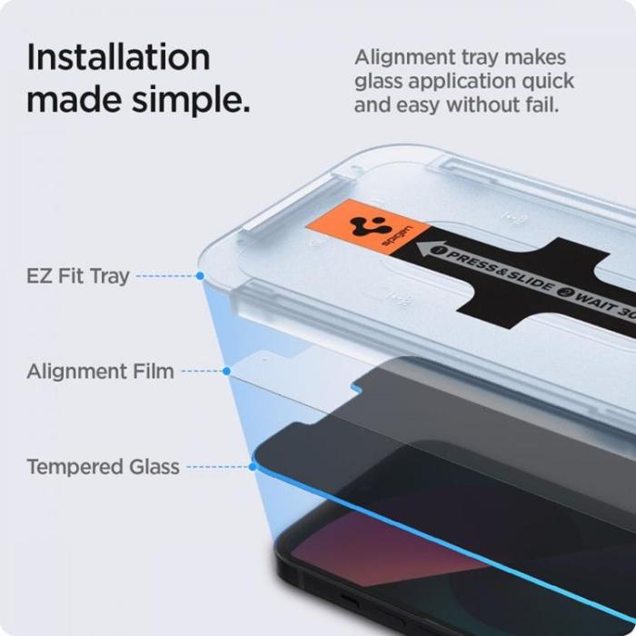 Spigen - Spigen iPhone 16E Härdat Glas Skärmskydd EZ Fit Privacy