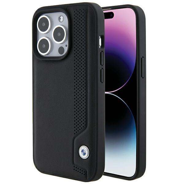 BMW Mobilskal till iPhone 15 Pro Max MagSafe Leather Blue Dots - Svart