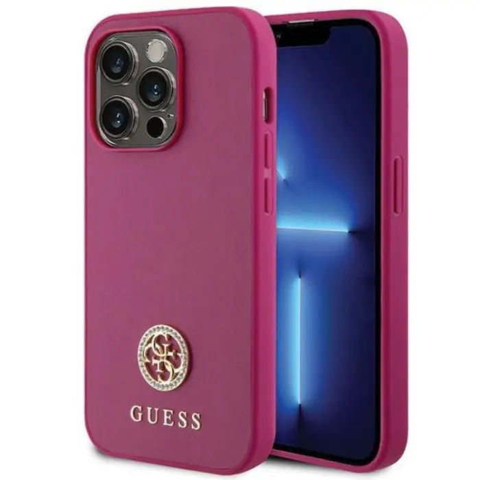 Guess - Guess iPhone 15 Pro Mobilskal Strass Metal Logo - Rosa