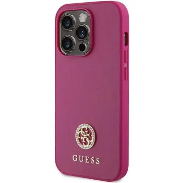 Guess - Guess iPhone 15 Pro Mobilskal Strass Metal Logo - Rosa