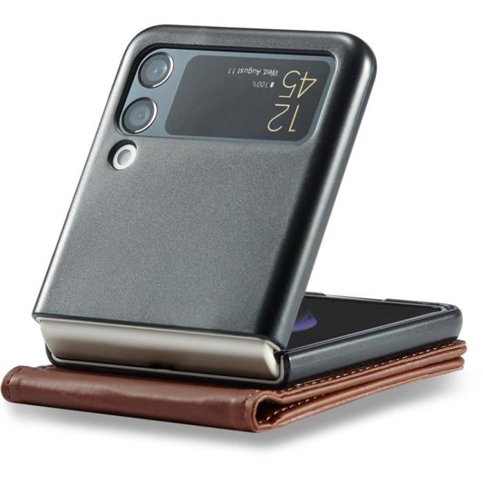 LC.imeeke - LC.IMEEKE Galaxy Z Flip 4 Plånboksfodral PU-Läder - Mörkbrun