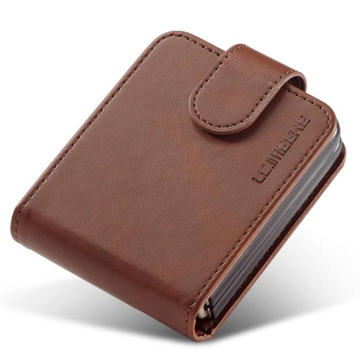 LC.imeeke - LC.IMEEKE Galaxy Z Flip 4 Plånboksfodral PU-Läder - Mörkbrun