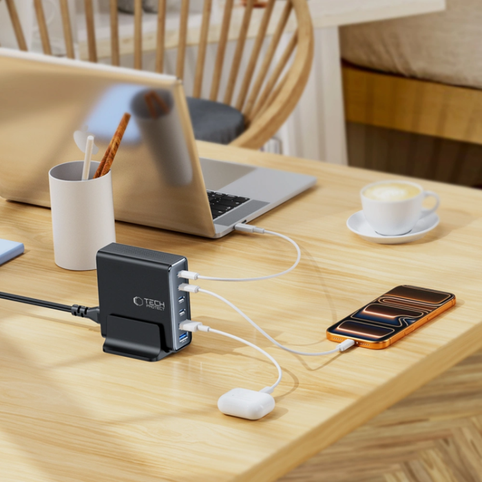 Tech-Protect - Tech-Protect 6-Port Bordsladdare 160W QC3.0 DC160W-GAN - Svart