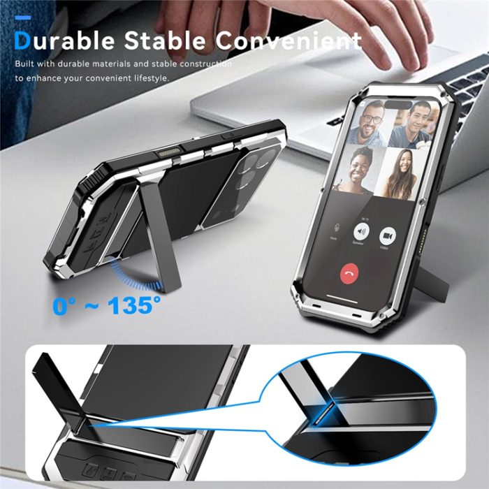 R-JUST - R-JUST iPhone 17 Pro Mobilskal med Härdat Glas Kickstand - Silver