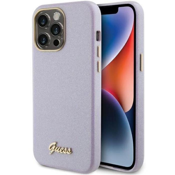 Guess - Guess iPhone 15 Pro Max Mobilskal Glitter Glossy Script - Lila