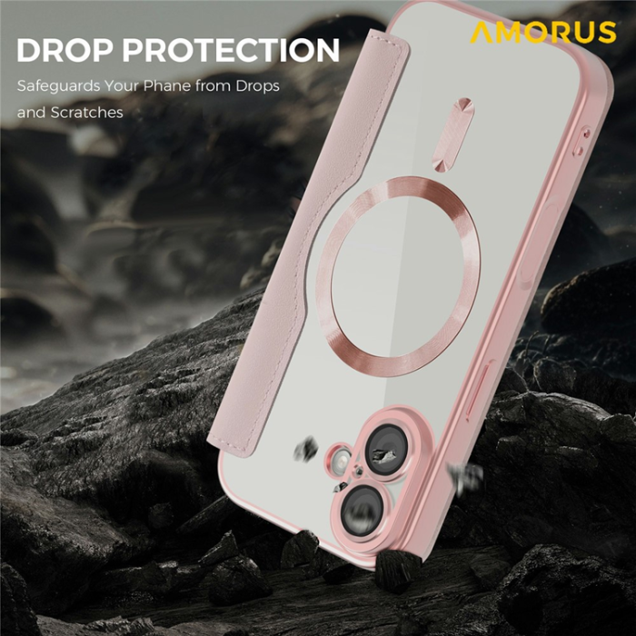 Amorus - AMORUS iPhone 17 Plånboksfodral MagSafe RFID Blocking - Rosa