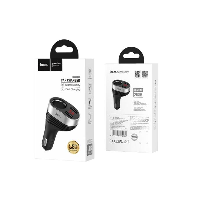 Hoco - HOCO Billaddare double USB port 3,1A med cigarette lighter Z29