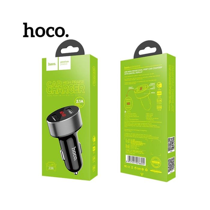 UTGATT1 - HOCO Billaddare double USB med LCD 2,1A Z26 Svart